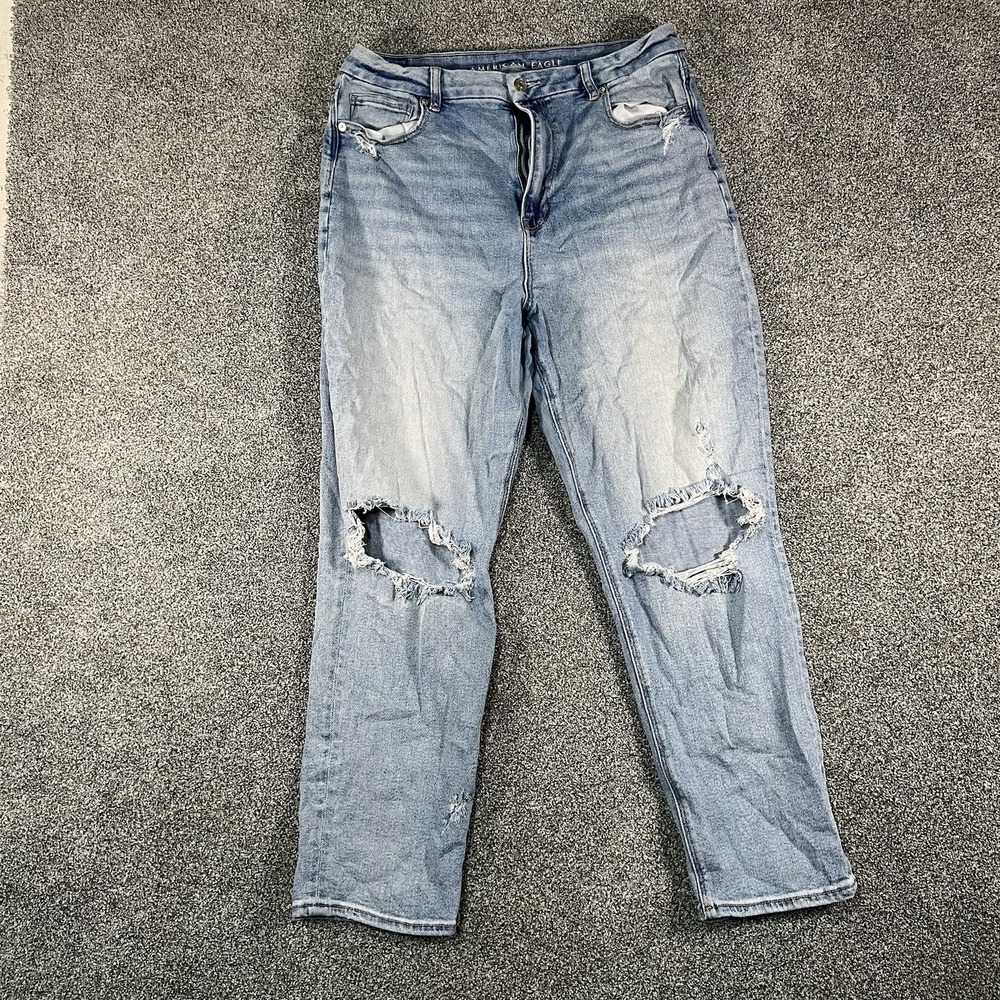 American Eagle Womens Jeans Size 14 Regular Distressed Ripped Mom Stretch Denim